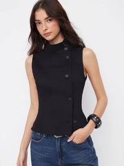 Cotton-blend Asymmetrical Button Top