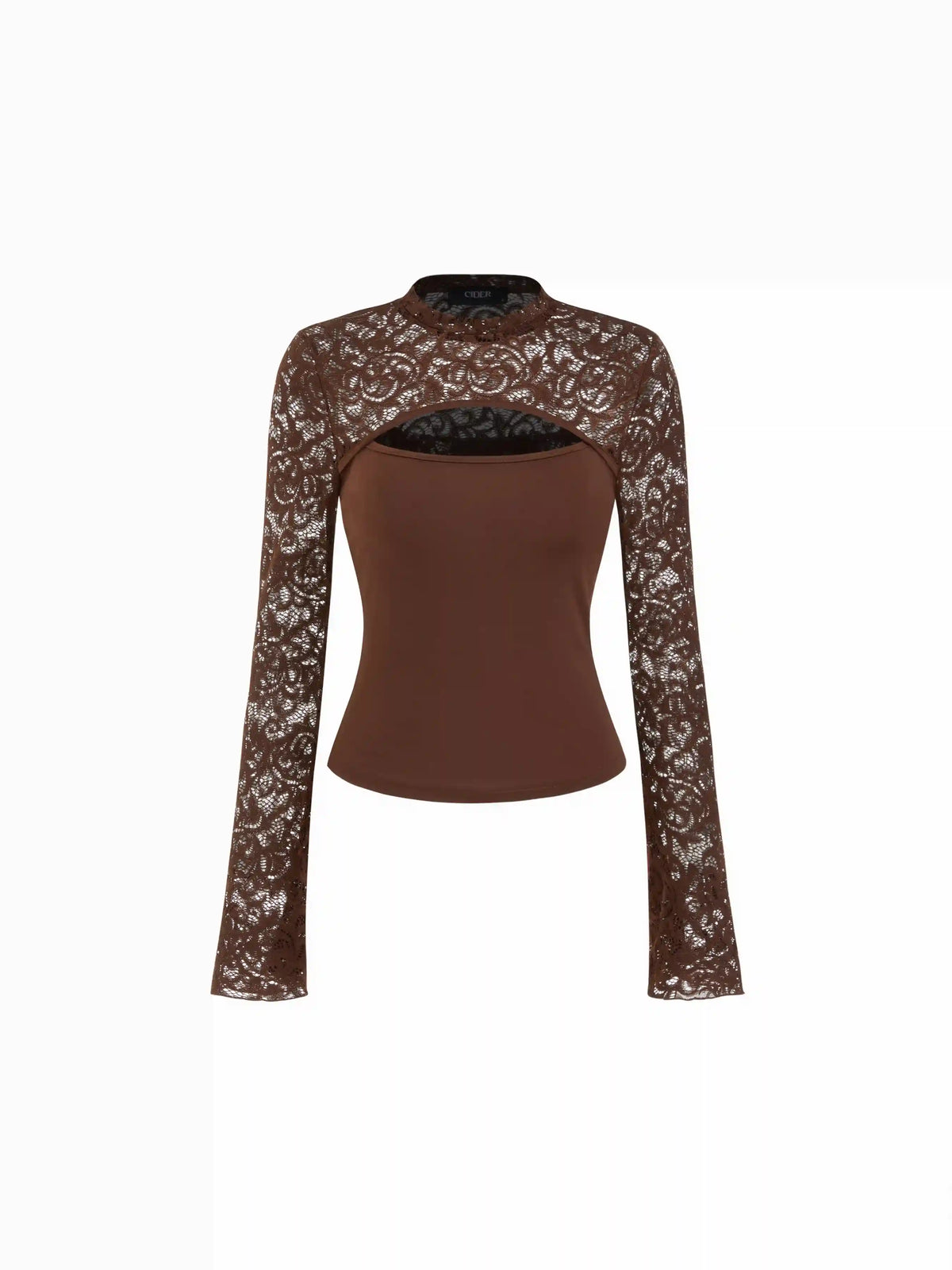 Floral Lace Stand Collar Bell Sleeve Top