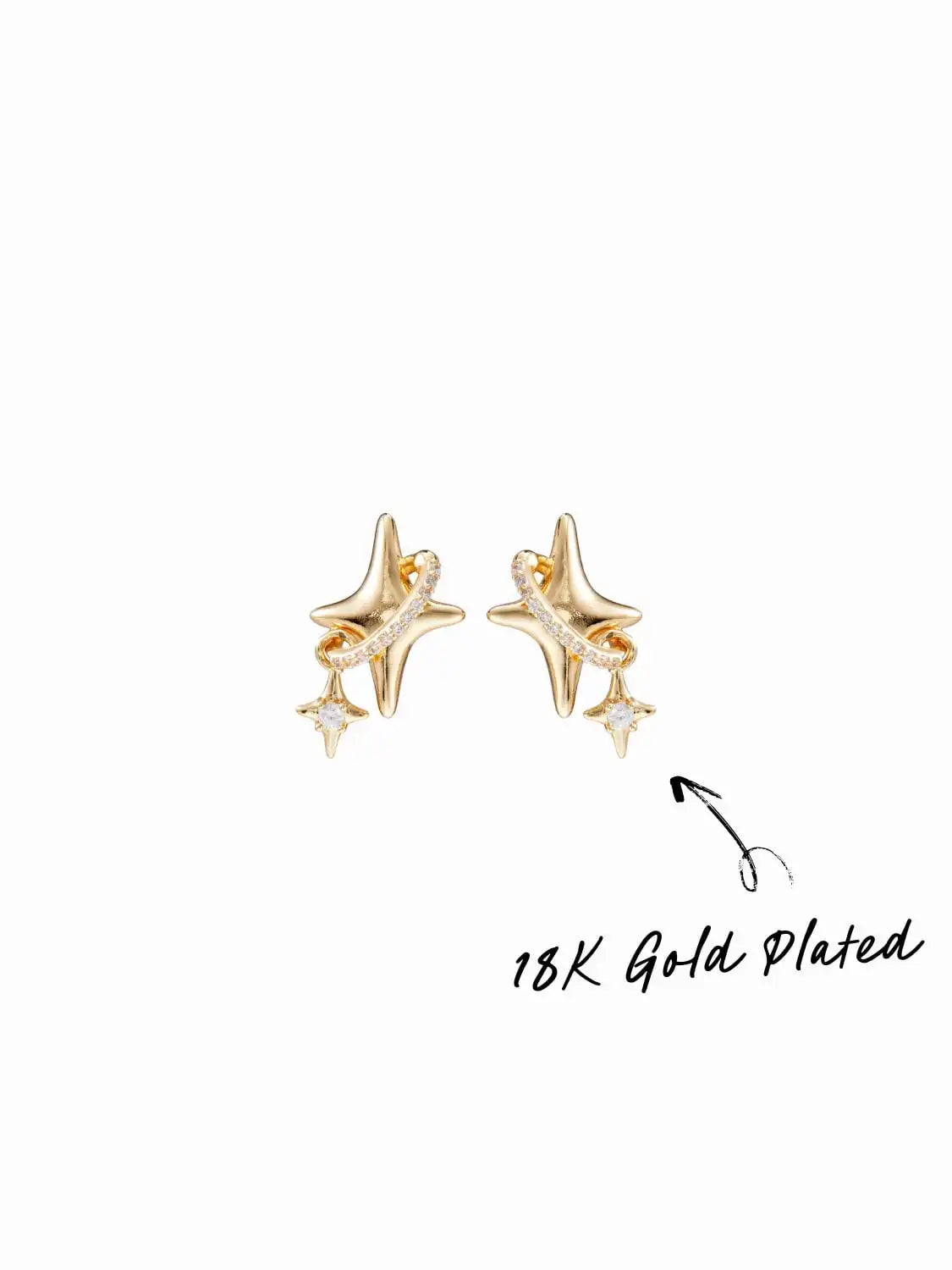 18K GOLD PLATED STAINLESS STEEL STAR RHINESTONE STUD EARRINGS