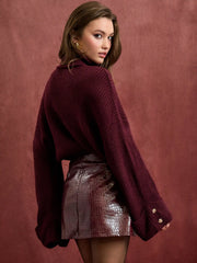 Knit Turtleneck Button Long Sleeve Top