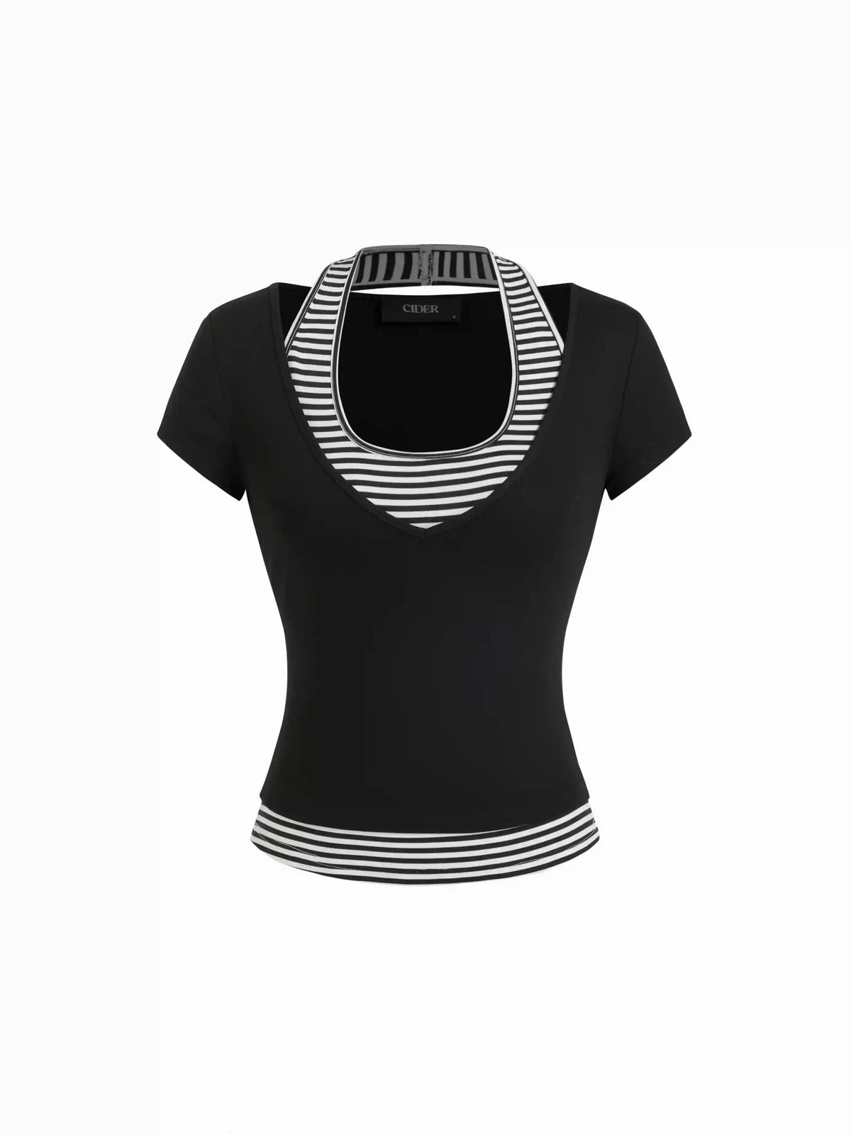 Striped Halter Neck Sleeveless Top & V-neck Short Sleeve Top
