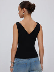 Cotton-blend High Stretch V-neck Tank Top