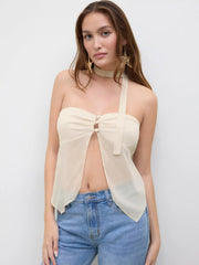 Chiffon Split Bandeau Top With Scarf