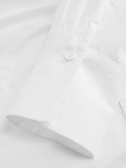 Cotton-blend Collar Solid Wrap Knotted Long Sleeve Shirt