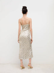 Sequins Square Neck Floral Maxi Dress