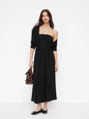 Cotton-blend Coat With Belt & Bandeau Maxi Dress Set