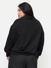 V-neck Solid Half Zip Sweatshirt Curve & Plus