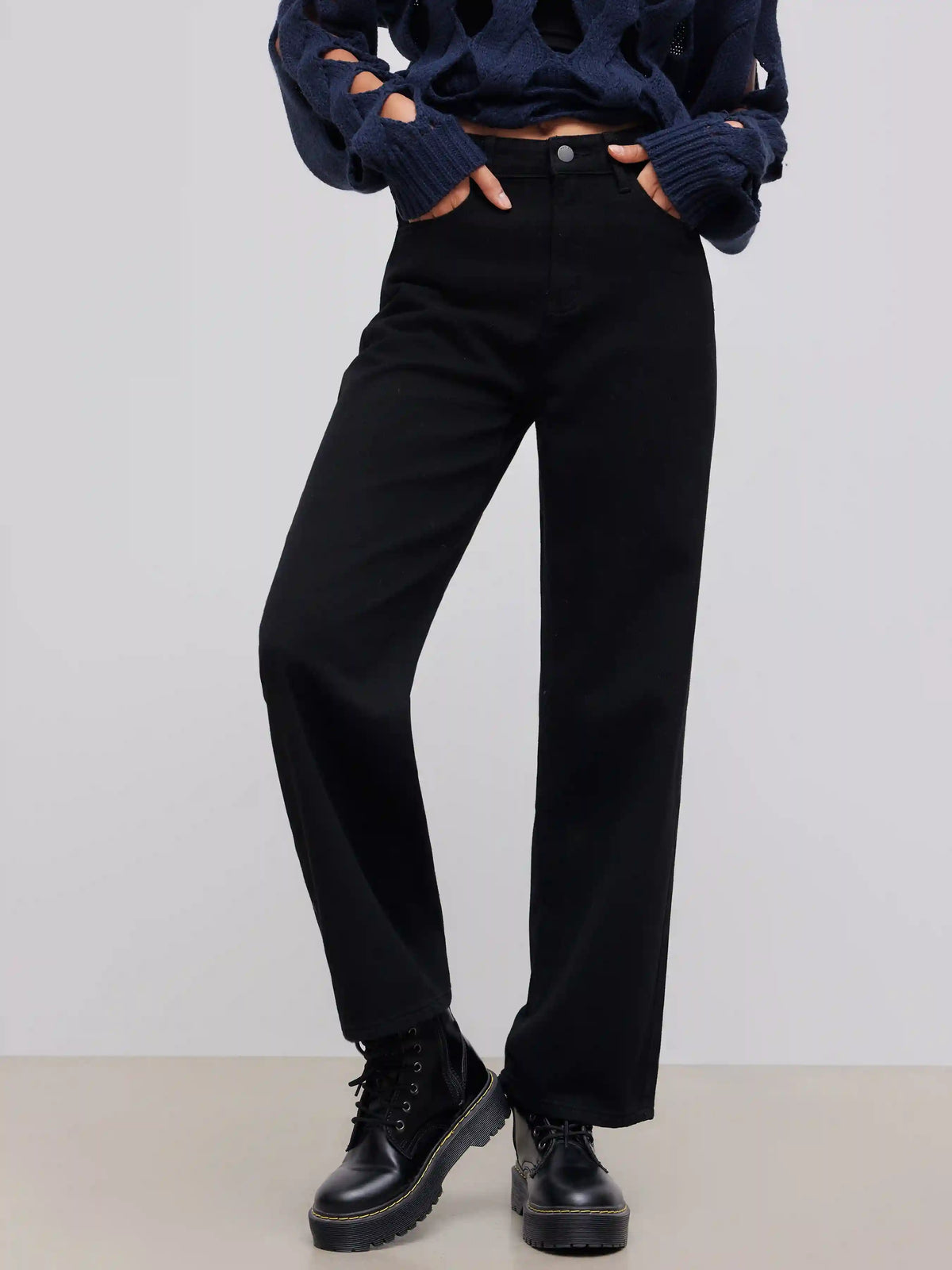 Cider Denim Mid Rise Solid Pocket Straight Leg Jeans