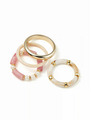 4PCS BAMBOO TUBE & FAUX PEARL BRACELET SET