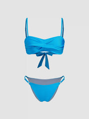 Square Neck Solid Knotted Bracelet Cheeky Bikini Swimsuit
