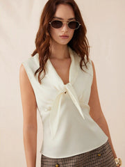 Satin Tie Neck knotted Sleeveless Blouse