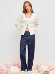 Knit V-neck  Metallic Button Cardigan