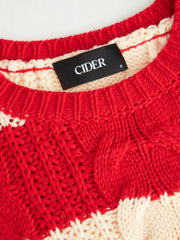 Cable Knit Striped Round Neckline Long Sleeve Oversized Sweater