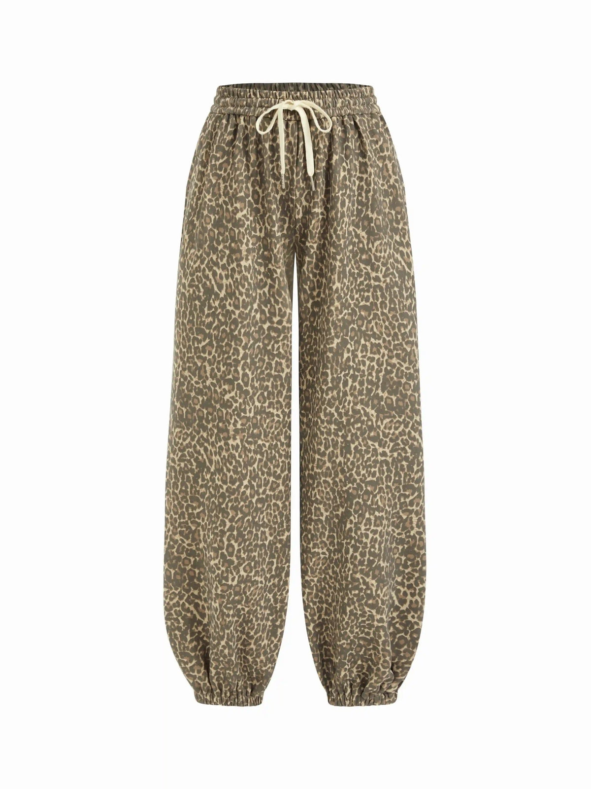 Terry Mid Rise Leopard Camo Print Drawstring Jogger Trousers