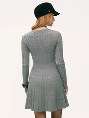 Cable Knit Round Neck A-Line Mini Dress