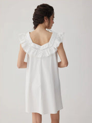 Cotton-blend Ruffled Lace Trim Mini NightDress