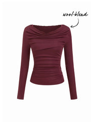 Wool-blend Two Piece Off-shoulder Long Sleeve Ruched Top With Cami Top