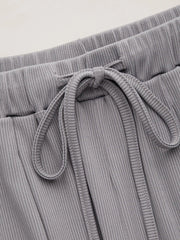 V-neck Ruched Top & Mid Rise Elastic Waist Knotted Straight Leg Trousers