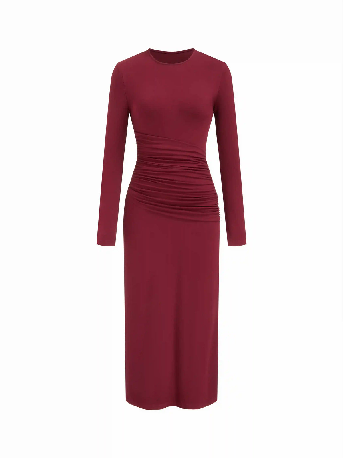 Round Neckline Ruched Long Sleeve Maxi Bobycon Dress
