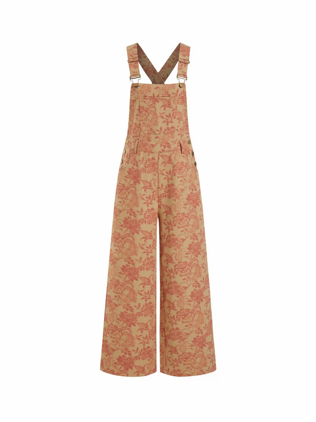 Cotton-blend Floral Jacquard Straight Leg Jumpsuit
