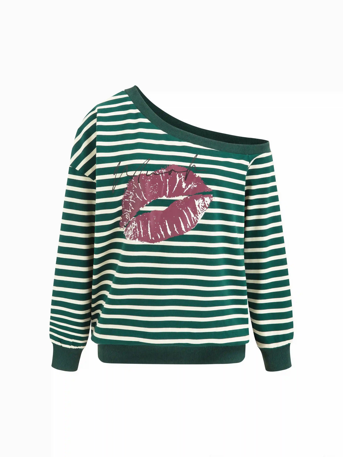 Cotton-Blend Stripe Lip Pattern Asymmetrical Neck Top