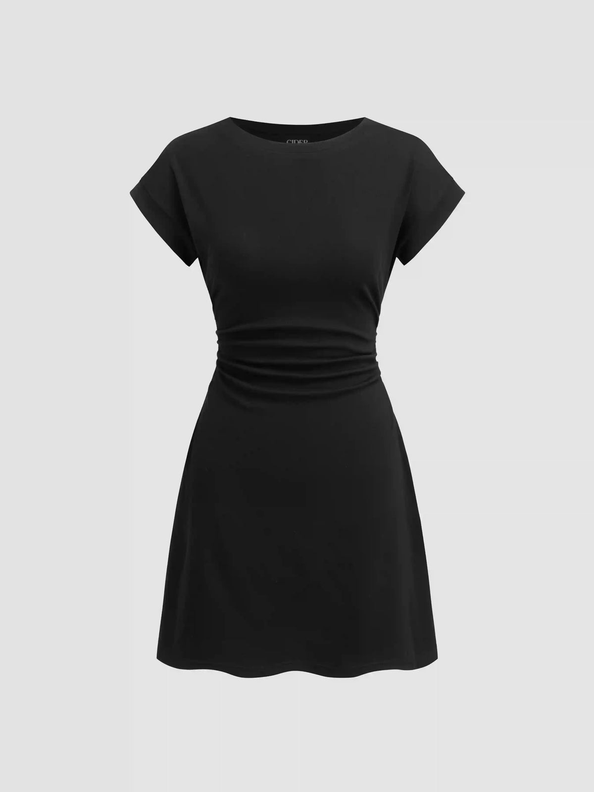 Cotton-blend Round Neckline Ruched Mini Dress