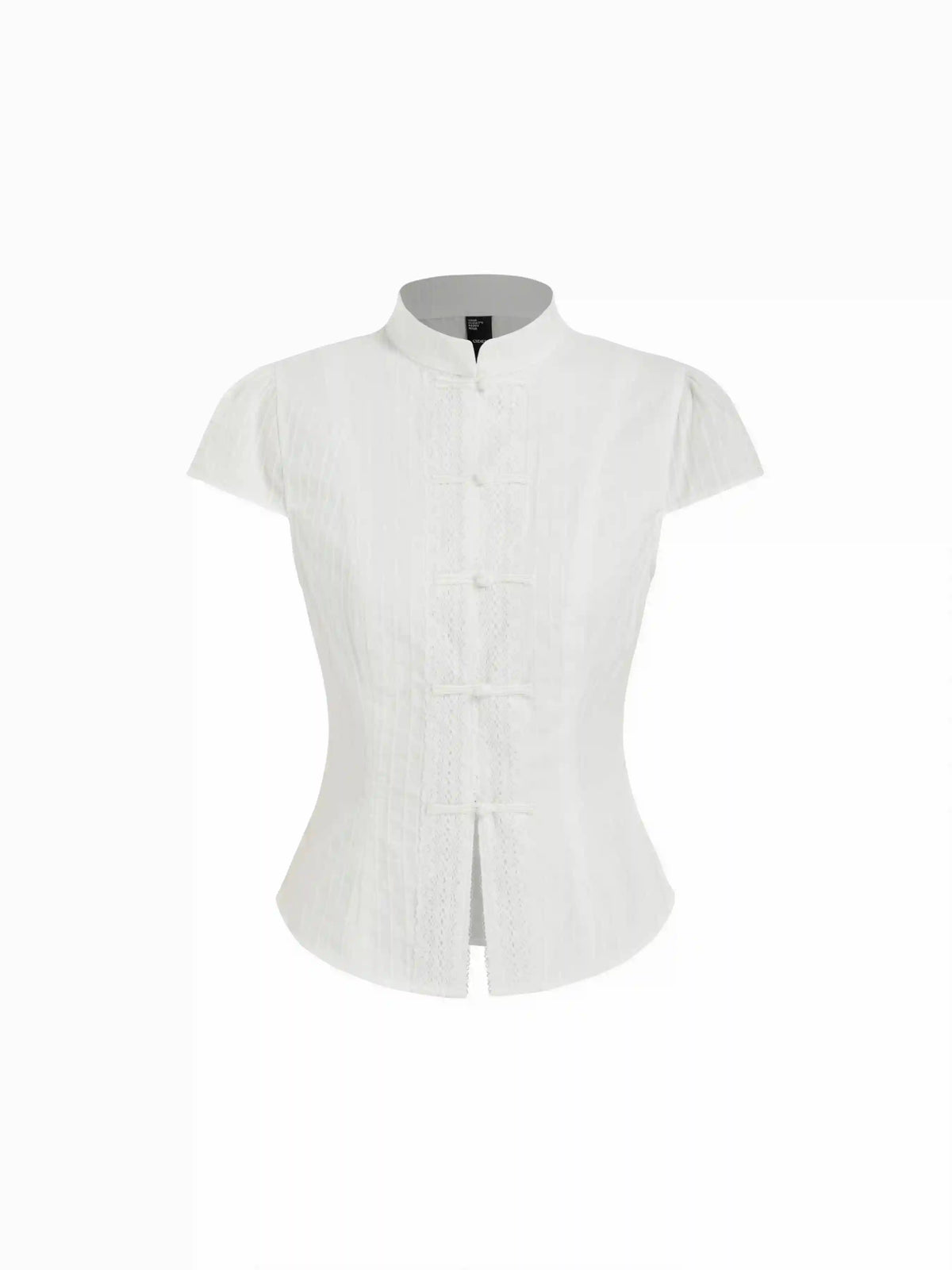 Blusa de manga corta con cuello mandarín y botones de nudo