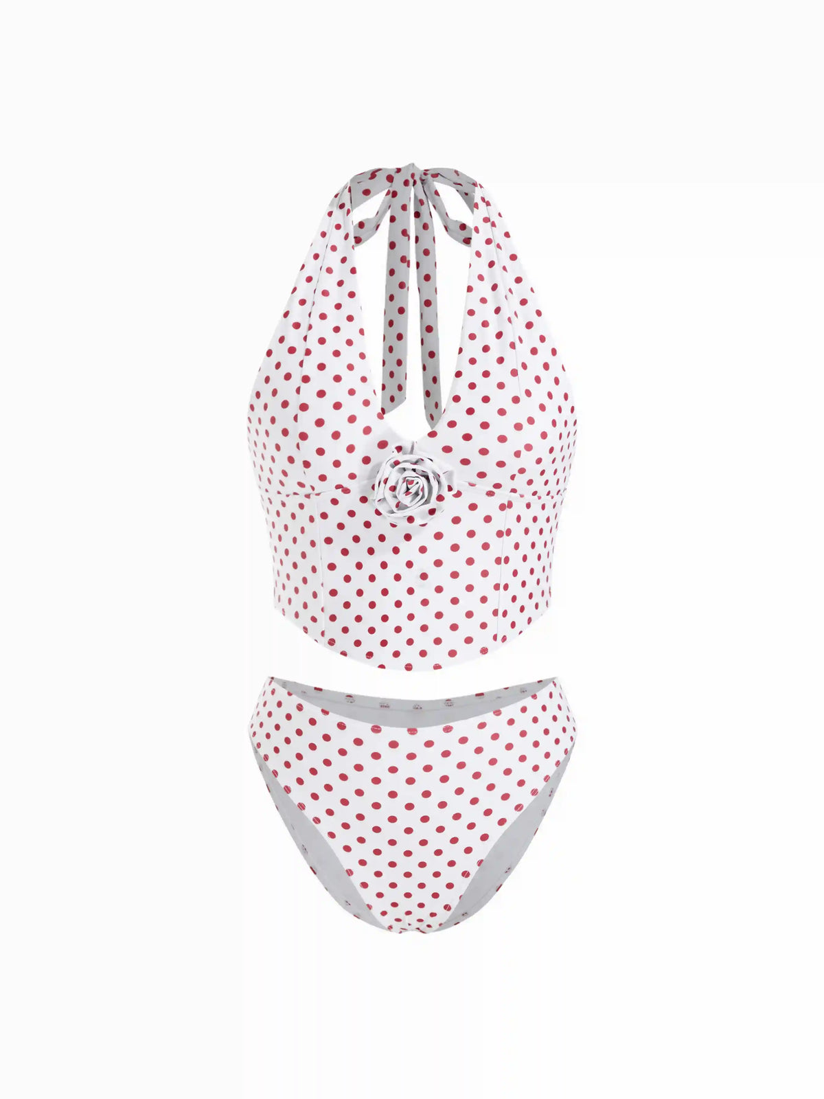Polka Dot Halter Rosette Cheeky Bikini Set