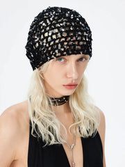 FLORAL SEQUIN KNITTED BEANIE HAT