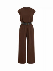 Round Neckline Oversized Jumpsuit with Belt