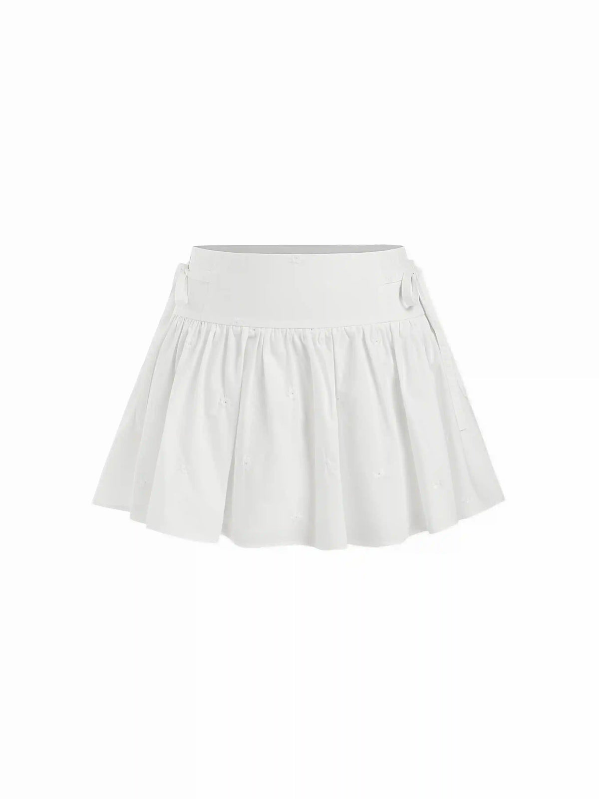 Cotton-blend Mid Rise Embroidery Floral Bowknot Mini Skirt