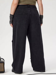 Denim High Waist Star Pocket Wide Leg Jeans Curve & Plus