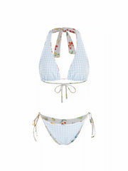 Reversible Fruit & Gingham Halter Tie Side Bikini Set