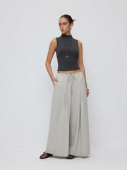 Cotton-blend Low Rise Drawstring Wide Leg Trousers