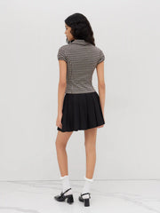 Peter Pan Collar Gingham Button Puff Sleeve Top