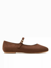 ROUND TOE  FAUX SUEDE BUCKLE  MARY JANE FLATS