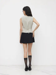 Cotton-blend V-neck Stripe Belted Waistcoat