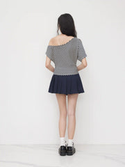 Jersey Asymmetrical Neck Stripe Ruched Tee