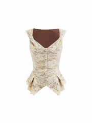 Lace Sweetheart Pleated Twisted Top