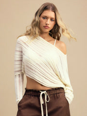 Knit Asymmetrical Neck Batwing Sleeve Oversized Top