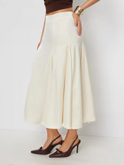 Satin Mid Rise Flared Midi Skirt
