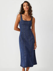 Denim Ruffle Cami Maxi Dress