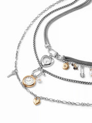CLOCK & HEART PENDANT LAYERED NECKLACE