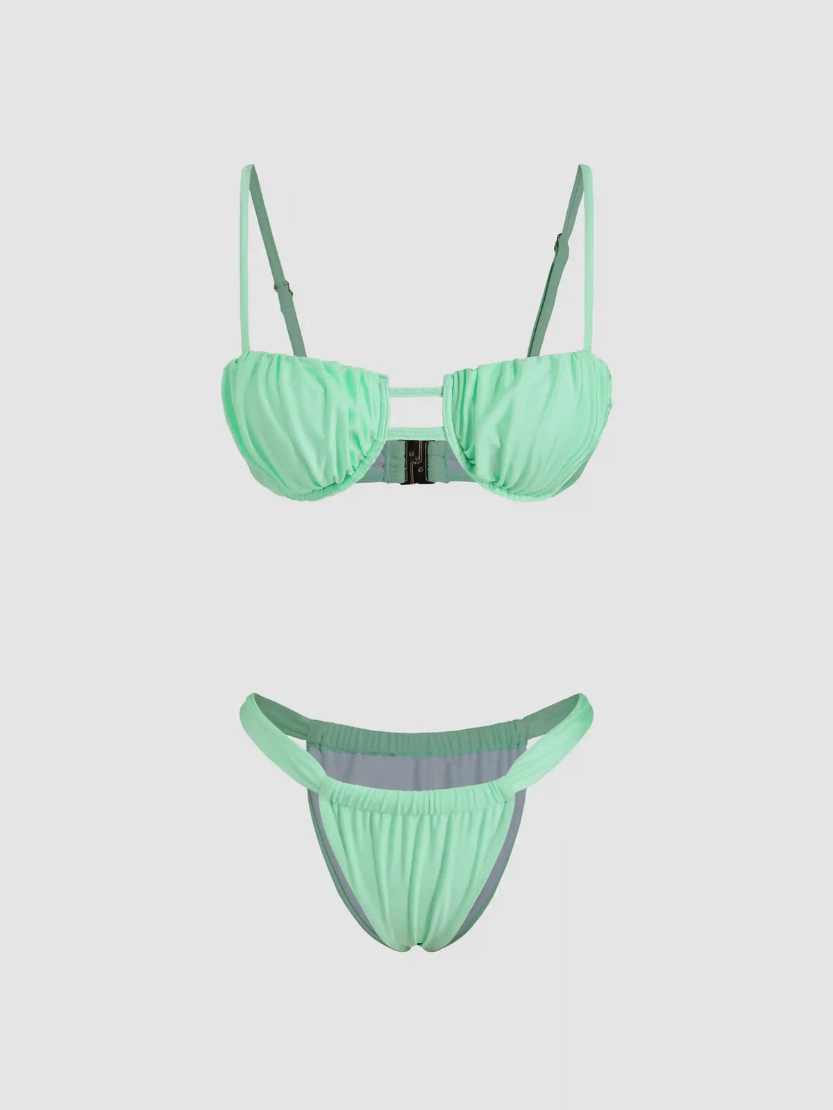 Square Neck Ruched Underwire Bikini Set