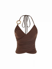 Mesh Halter Neckline Knotted Metal Detail Cami Top