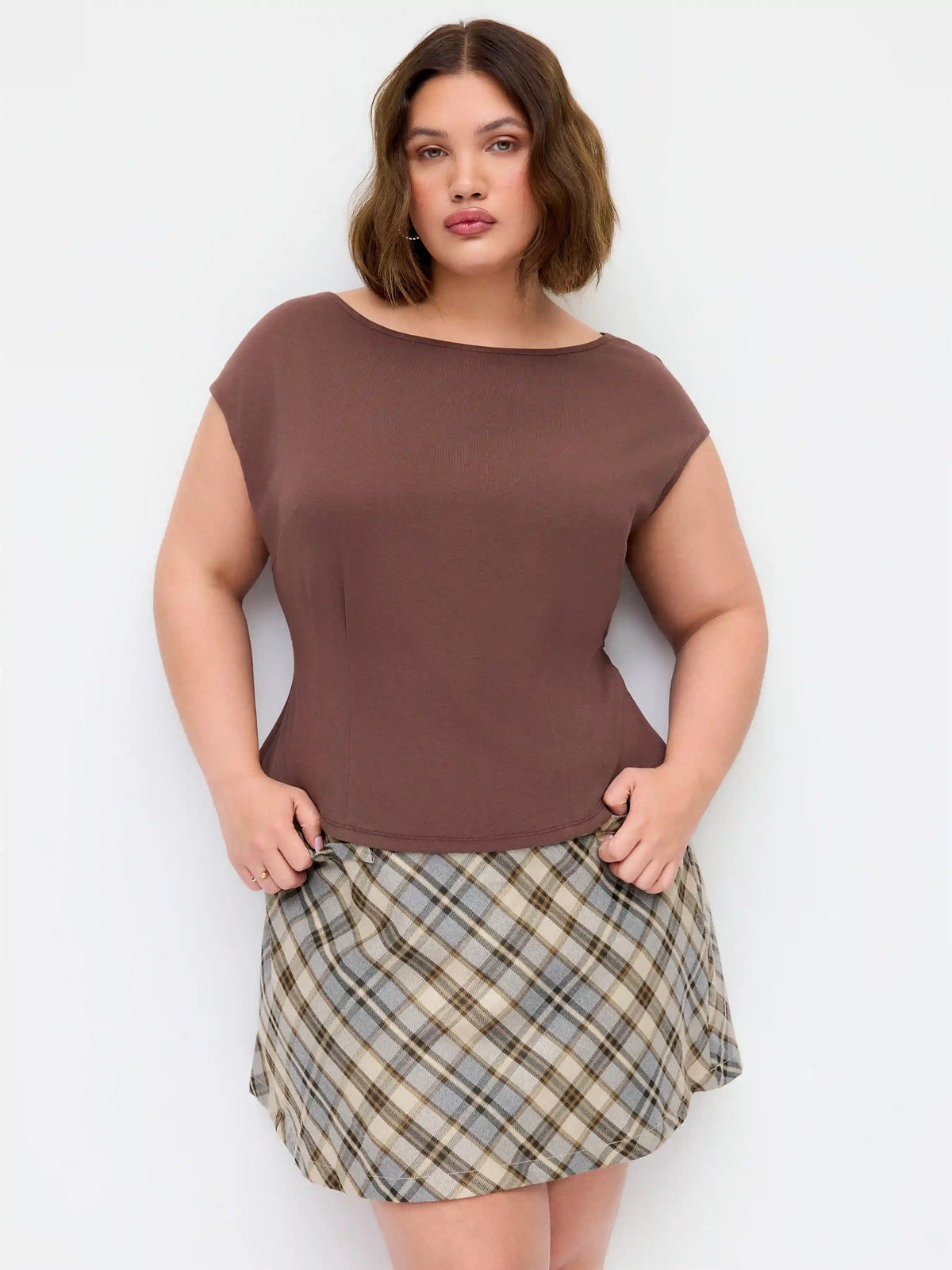Plaid Low Rise A-line Mini Skirt Curve & Plus