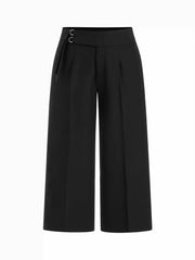 Mid Rise Stripe Buckle Wide Leg Trousers Curve & Plus