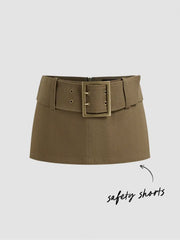 Cotton Low Rise Belted Micro Mini Skort