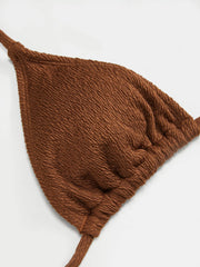 Halter Neckline Texture Drawstring Shorts Bikini Set