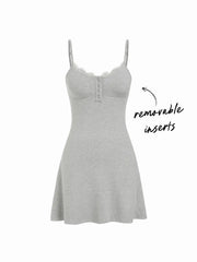 High Stretch Scoop Neckline Lace Trim Cami Flared Mini Dress